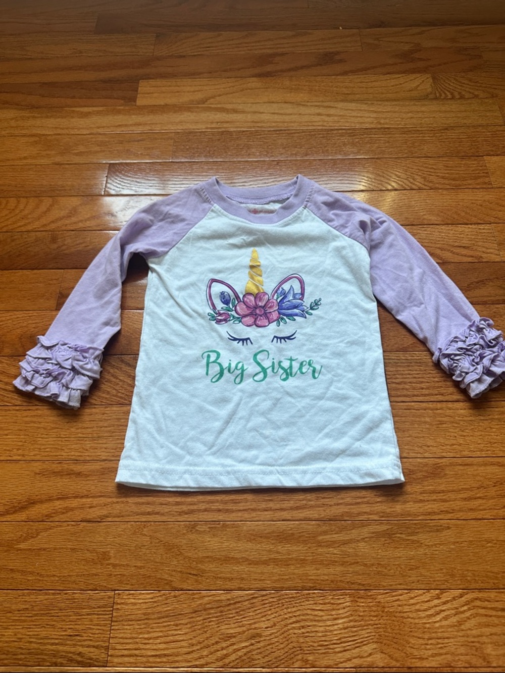 Big Sister Unicorn Raglan Long Sleeve Tee - Lavender & White